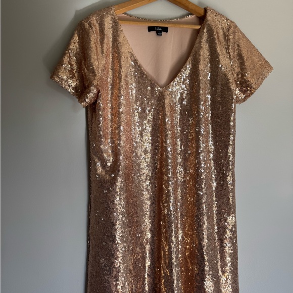 Lulu’s Gold  Sequin Shift Dress SZ L - Picture 2 of 6